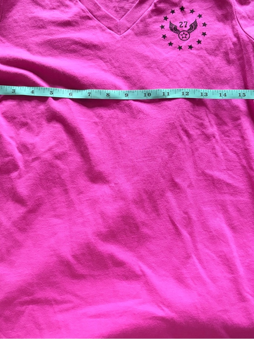 Bunker 27 Freedom Flag V-Neck Tee Berry Pink Small NWT Patriotic Military - Picture 5 of 6